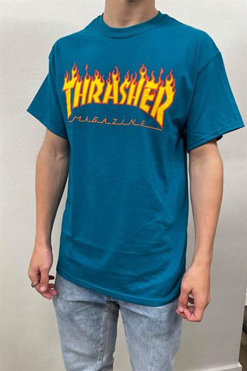 Thrasher T-shirt - Flame - Galapagos Blue